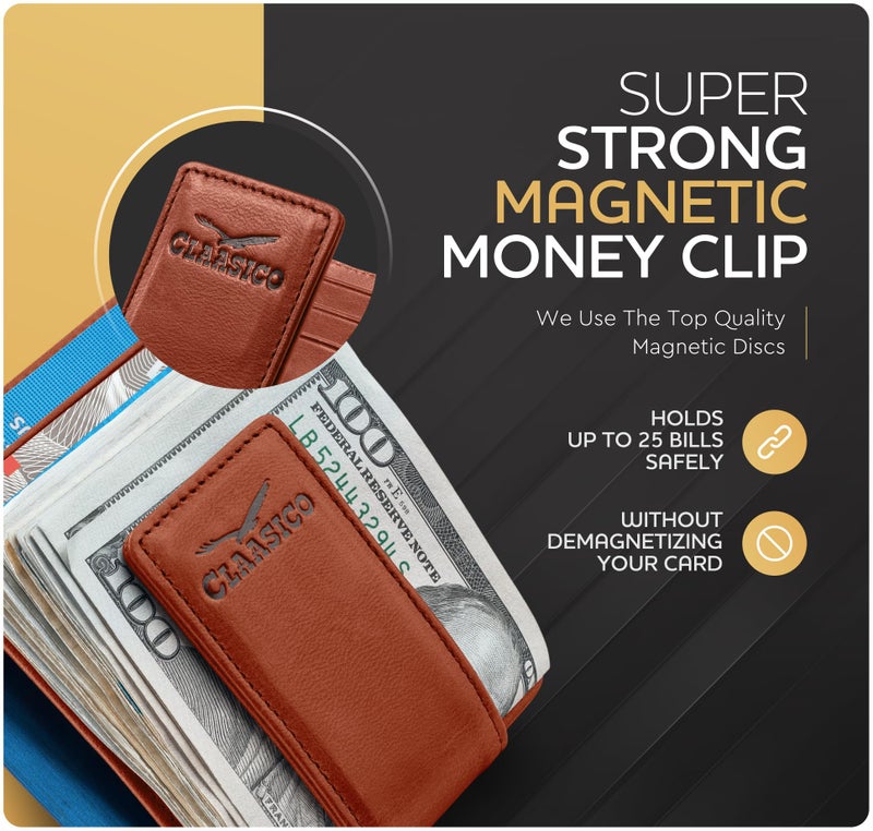 Claasico Money Clip Leather Wallet For Men Slim Front Pocket RFID Blocking with Super Strong Magnetic - Image 3
